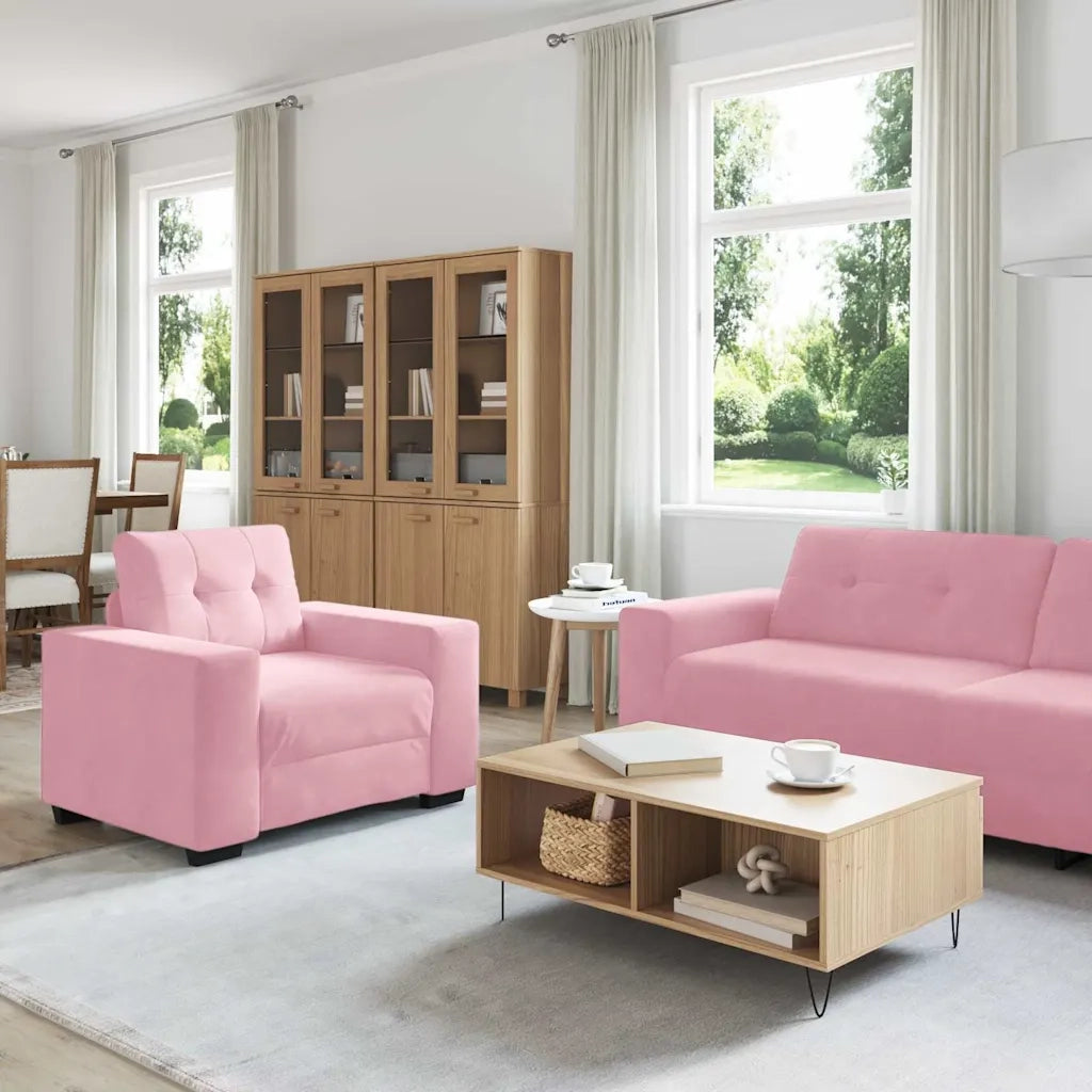 vidaXL Set di divani con cuscino 3 pcs Rosa 221 x 78 x 80 cm Velluto