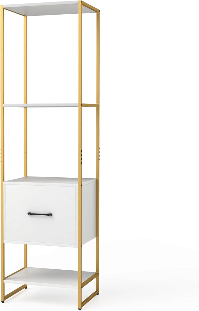 Scaffale a 5 livelli, libreria con 4 ripiani aperti e 1 cassetto, con kit antiribaltamento, 45 x 35 x 160 cm, scaffale portaoggetti per soggiorno, camera da letto, ufficio (marrone)