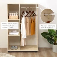 Stand Appendiabiti con 3 Ripiani e Barra Attaccapanni per Vestiti, 80x40x128 cm, Beige