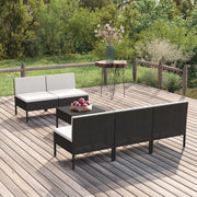Set Divani da Giardino 6 pz con Cuscini in Polyrattan Nero cod mxl 38285