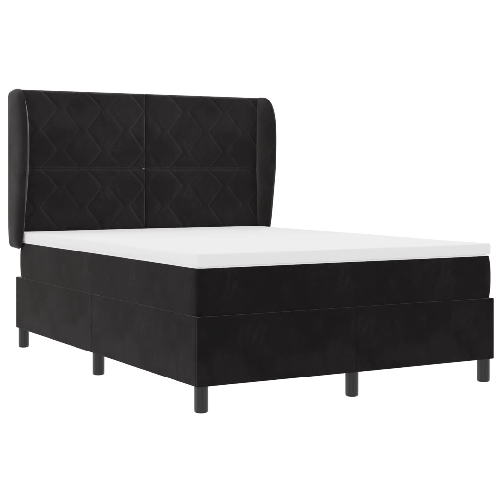Letto Box Spring con Materasso  Nero 140x200 cm Velluto