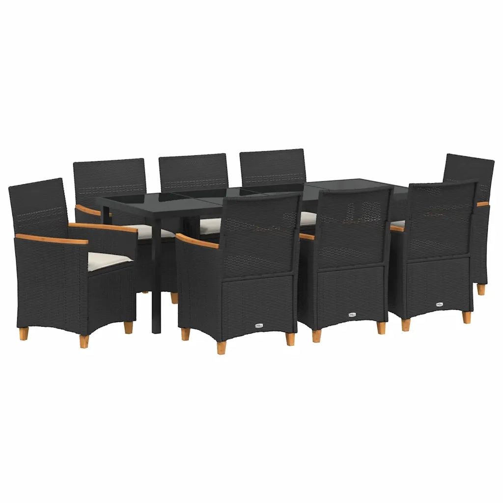 Set da Pranzo per Giardino 9 pcs Nero polyrattan 3381092