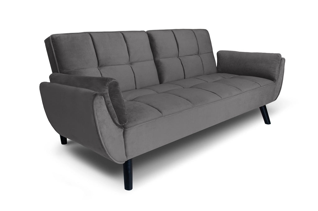 Divano letto clic clac in velluto grigio piede nero - divano 3 posti - Ambra - DL-AM05VLT-PLN