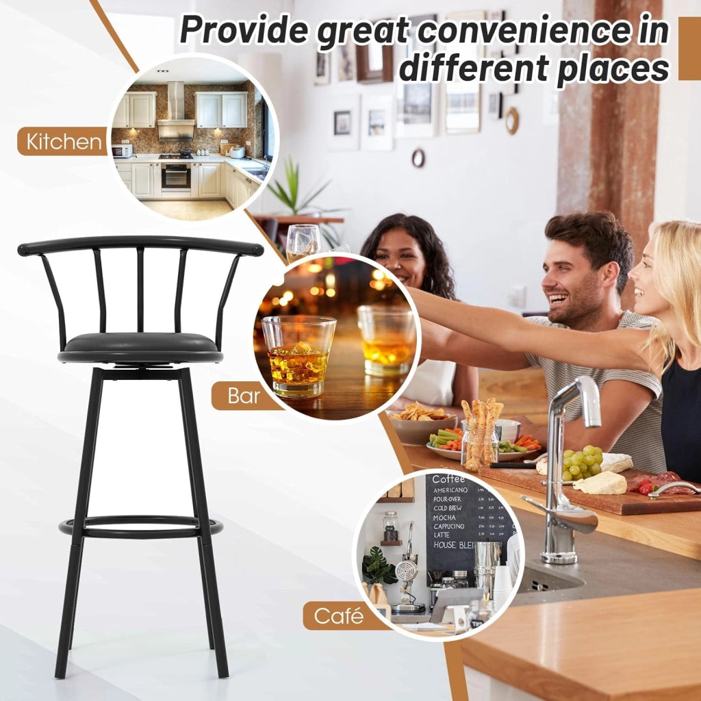 Set di 2 Sgabelli da Bar con Schienale e Poggiapiedi,Sgabelli Cucina, Bar,Soggiorno,Rotondi, 55 X56x101,5 cm, Nero Pelle (con poggiapiedi e schienale)