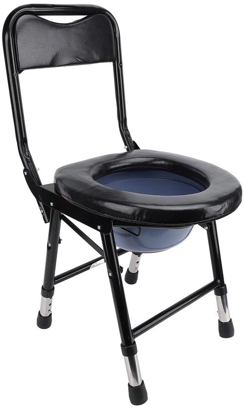 Sedia per Bagno con Sedile Coperto - Riutilizzabile - Portatile - Antiscivolo - Visiera per Bagno Elevata - Struttura Robusta in Acciaio Inossidabile - Sedia per Bagno