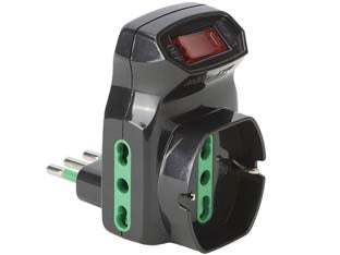 ADATTATORE TRIPLO SHUKO 2 POLI + TERRA 16A CON INTERRUTTORE AUTOMATICO- - nero 87318 - 2 pezzi FANTON