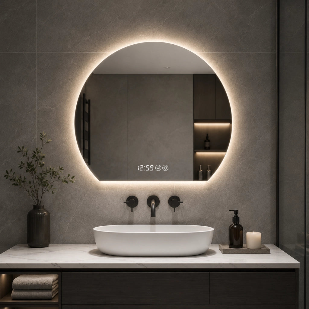 SPECCHIO DA BAGNO LED ROTONDO 80 cm Argento Vetro 5 mm
