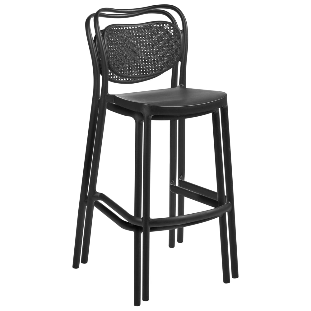 Set di 2 sedie da bar in plastica nera retrò resistenti alle intemperie per uso interno ed esterno