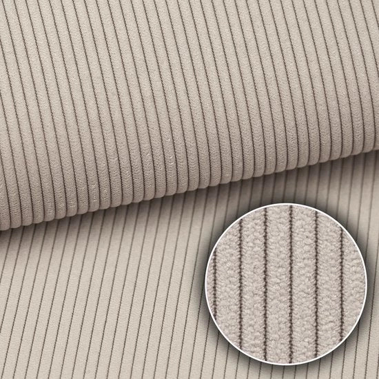 Tessuto corduroy look per metri di stoffa per cucire, resistenza al logorio 35000 cicli, dimensioni 100 x 142 cm, colore beige.