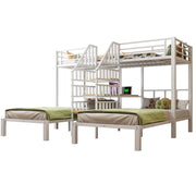 LETTO a castello 90x200 cm 3 posti in metallo e MDF bianco con LED, scrivania e USB