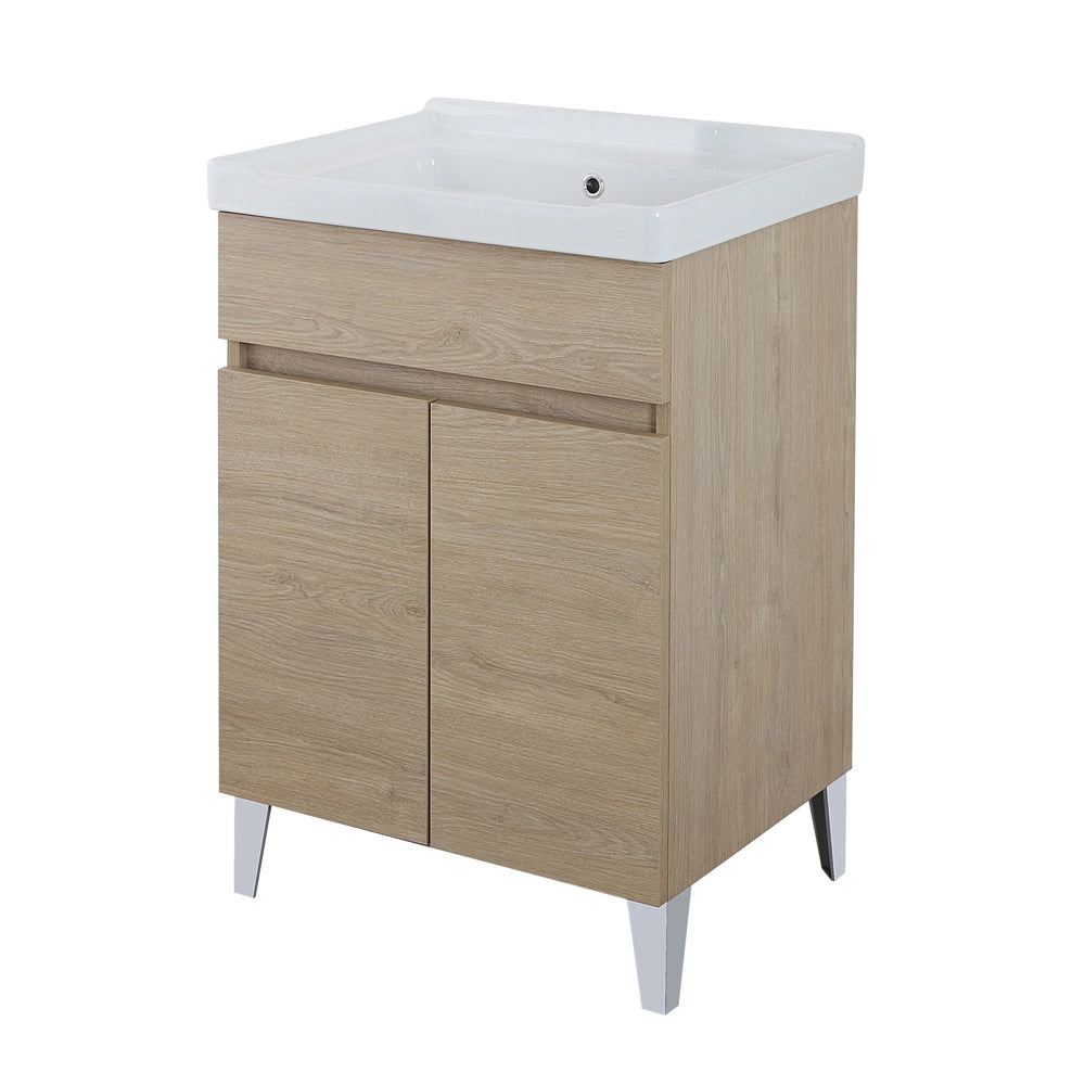 Mobile lavatoio 60x46,8 cm rovere dolomite con vasca in ceramica bianca