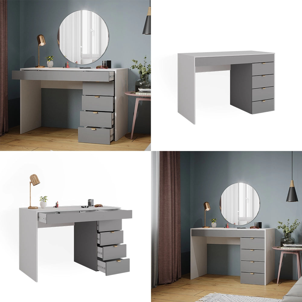 Vicco Tavolo da toeletta Bianco/grigio/grigio 115 cm con 5 cassetti