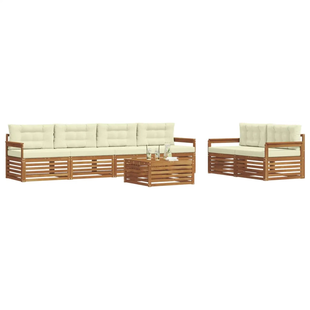 Set di divani da esterno con cuscino 7 pcs Naturale e Crema