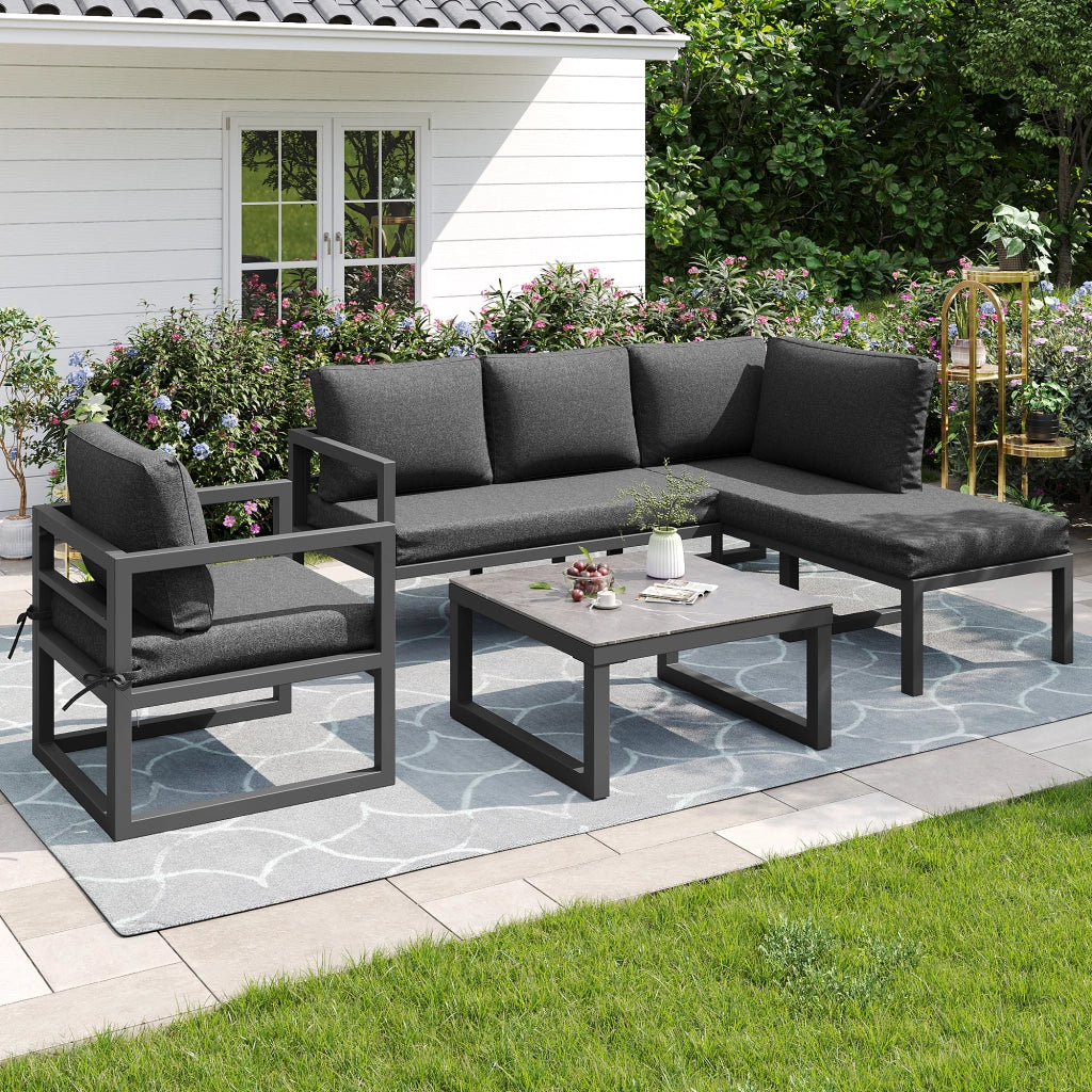 Set mobili giardino corda: salotto + Divanooo angolare; ferro zincato; piedini regolabili; cuscini inclusi