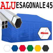 Gazebo 3X6 m blu pieghevole alluminio piantone esagonale 45mm portatile estendibile richiudibile estensibile acciaio con laterali per fiere eventi stand chiosco tenda tendone mercato mercatino