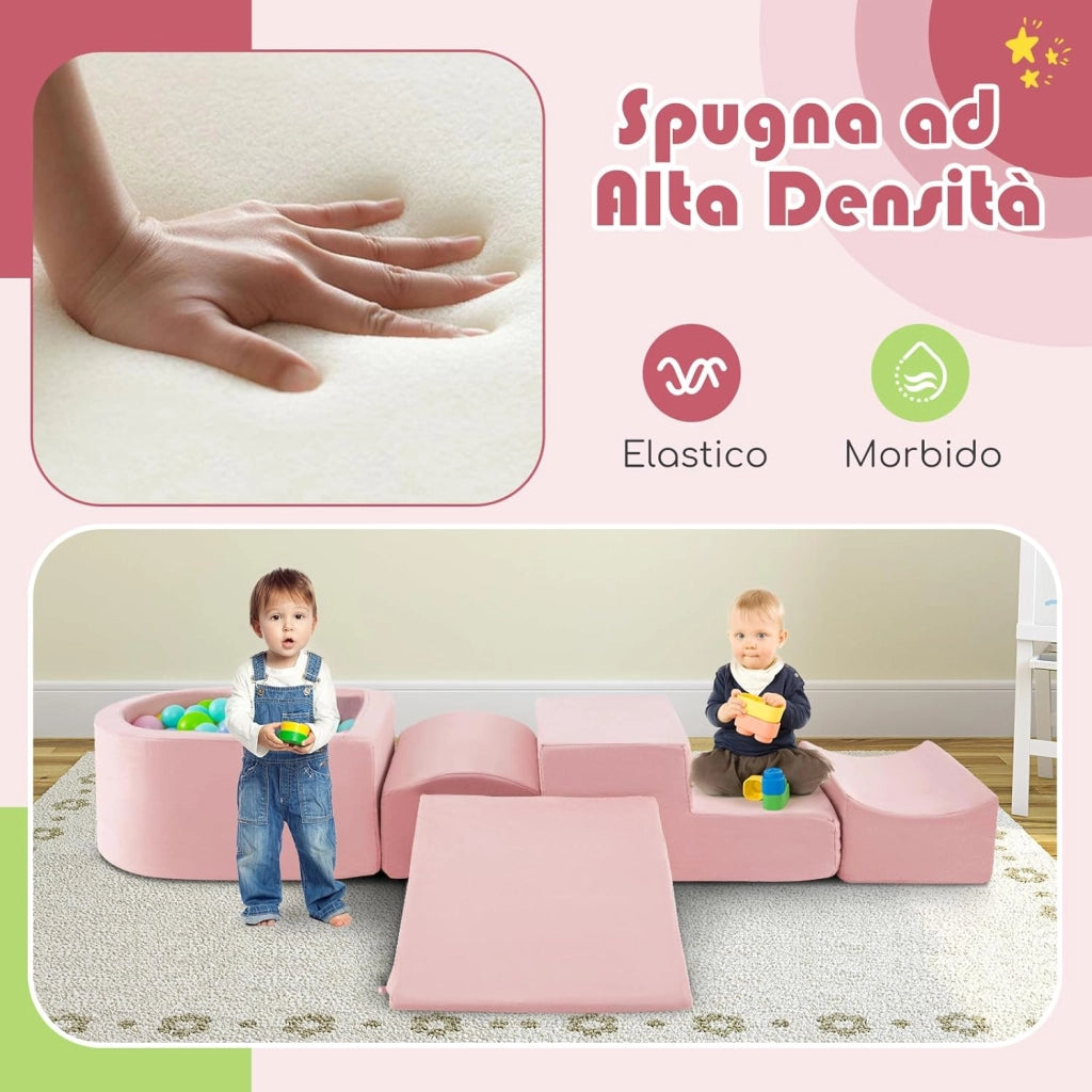 Set di 5 Pezzi Gioco in Schiuma, Blocchi con Piscina di Palline per Bambini, Coperture Lavabili con Cerniere, Blocchi Creativi per Stanza di Giocattoli, Camera da Letto (Rosa)