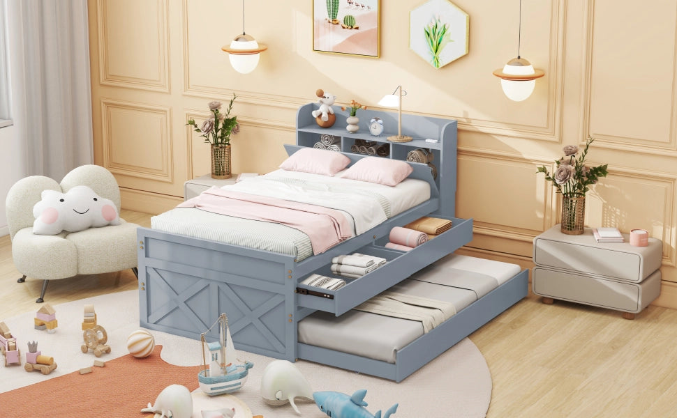 letto in legno massello grigio 90 x 190 cm