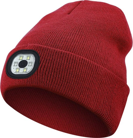 Cappello LED illuminato ricaricabile - 22*21 cm - Cappello in lana da uomo e donna - Cappello con lampada a LED a manubrio - Riprendibile e lavabile - Ideale per pescatori, corridori e campeggiatori - colore rosso