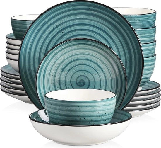 Set da tavola da 24 pezzi in ceramica a mano dipinta con look vintage per 6 persone.