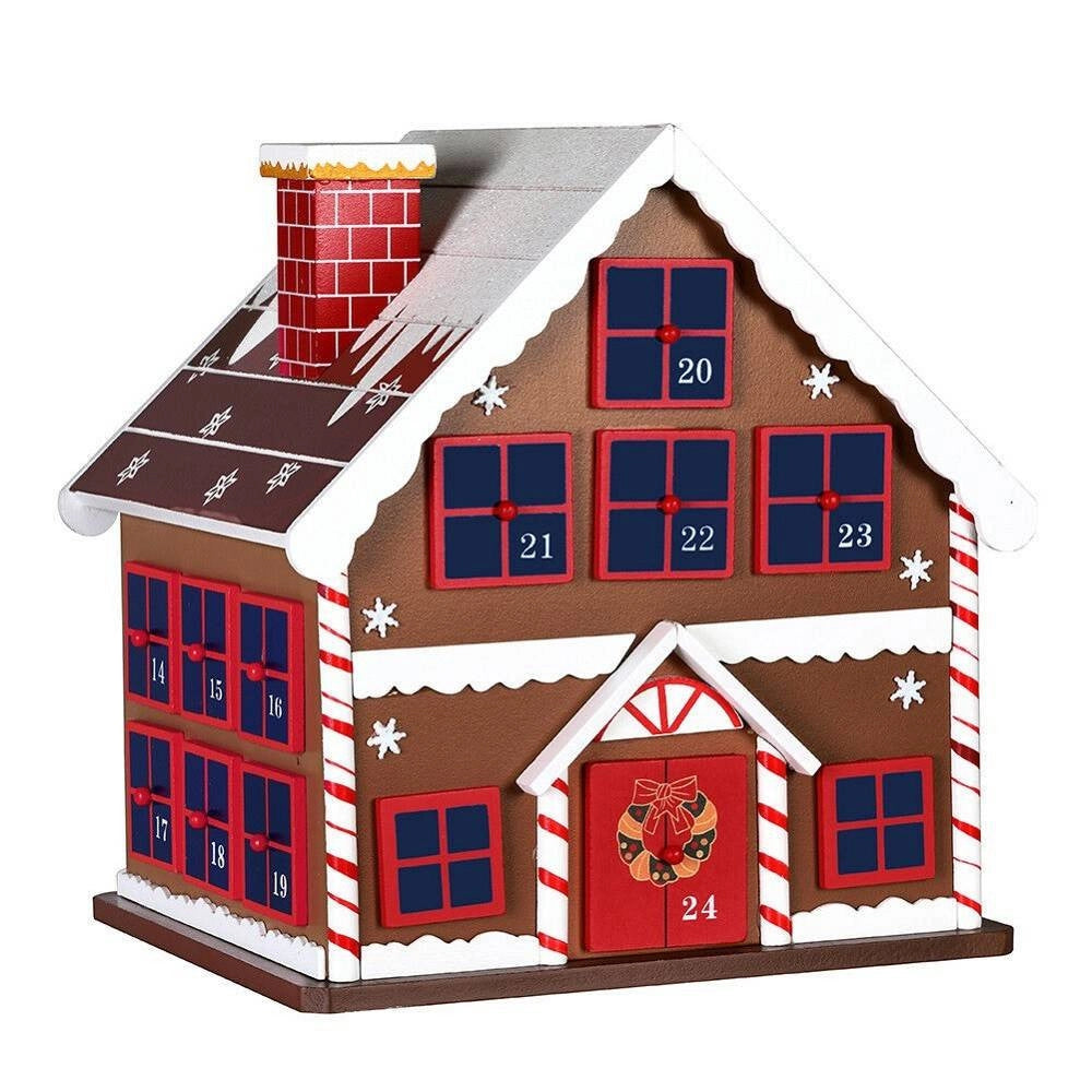 Trade Shop - Calendario Avvento Di Natale Casetta In Legno 24 Cassetti Decorazioni Natalizie -