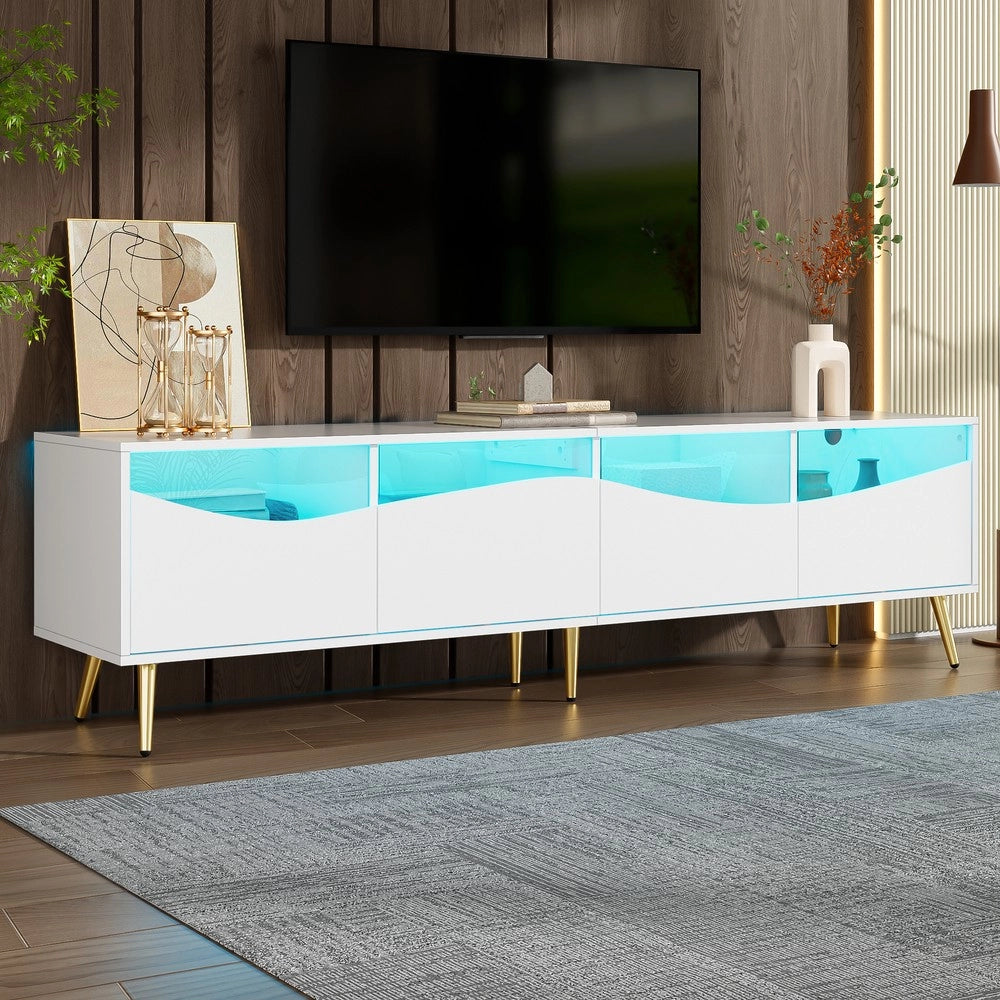 Mobile TV con LED ¨C Xylo ¨C Bianco, Vetro, Metallo Dorato, 180x40x50 cm