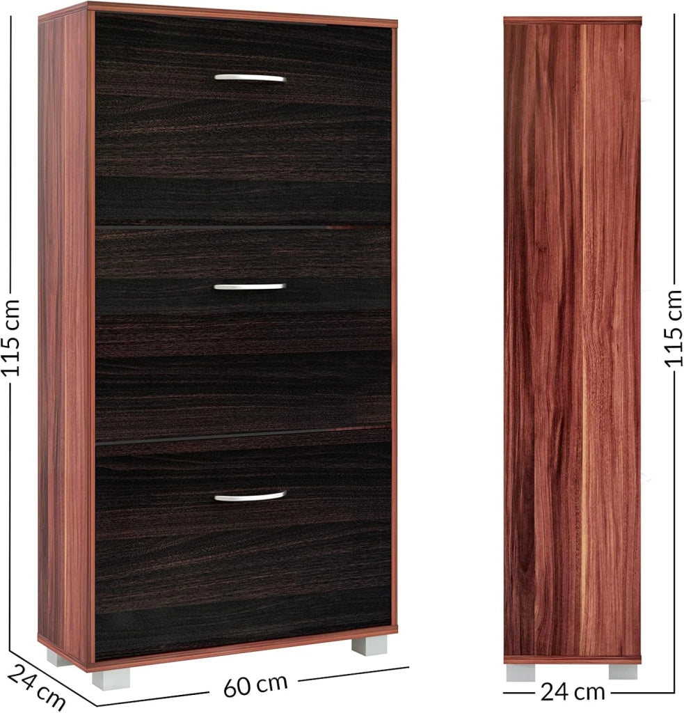 Scarpiera Mobile per Scarpe Legno Marrone 3 Scompartimenti 115x60x24 cm Scaffale Salvaspazio