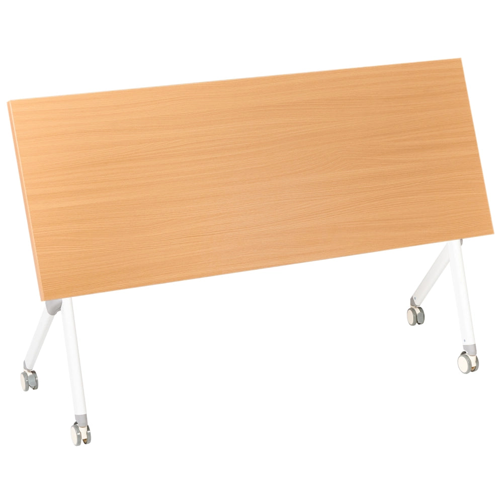 Scrivania da ufficio pieghevole con struttura in metallo marrone e bianco, piano in MFC 160 x 60 cm tavolo pieghevole portatile con rotelle