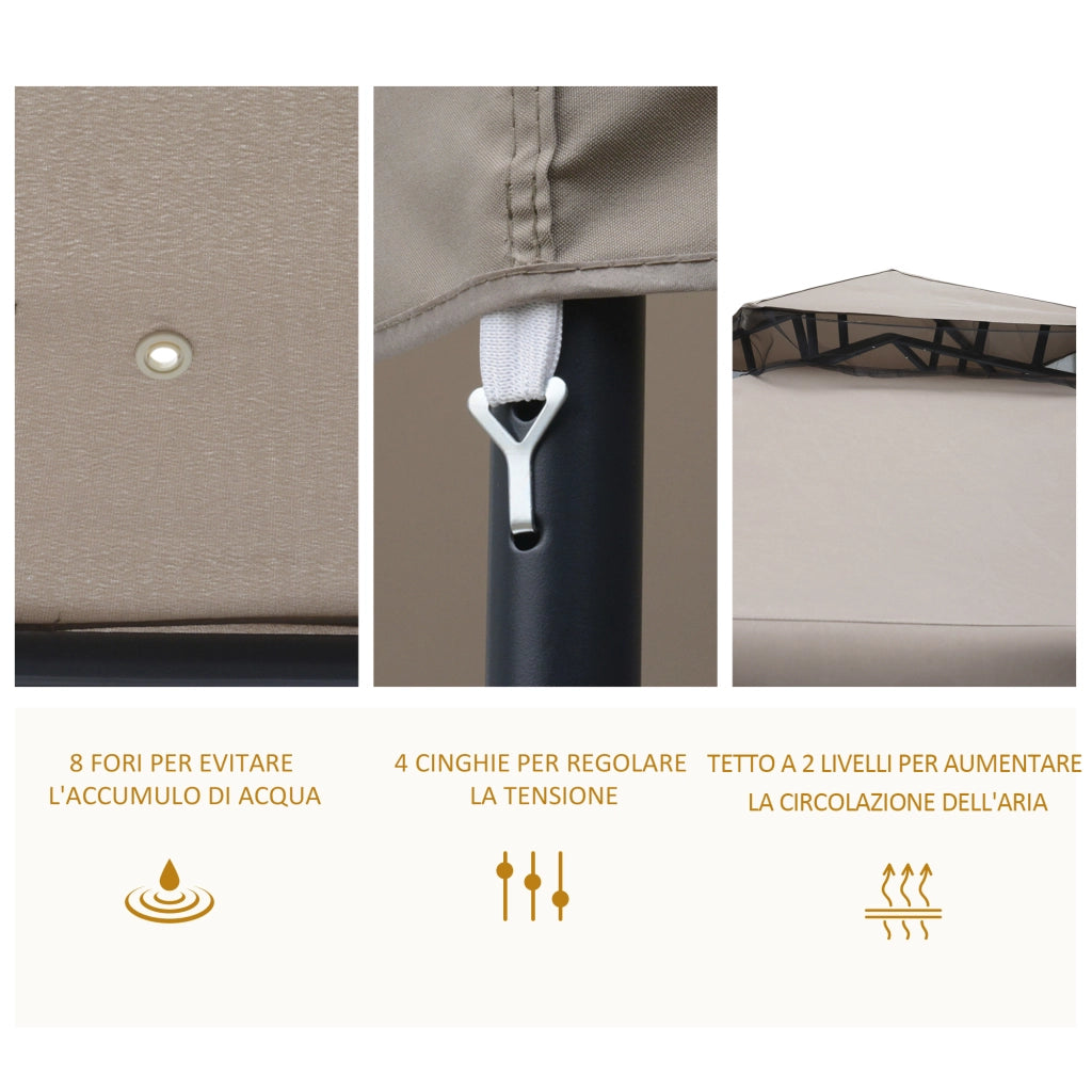 Gazebo da Giardino 3x3m con Zanzariera. Struttura in Metallo e Copertura in Poliestere. Talpa