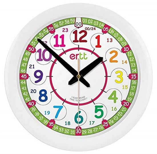 Orologio da Parete per Bambini con Design di Apprendimento - 24 Ore con Luce Notturna - 29 cm