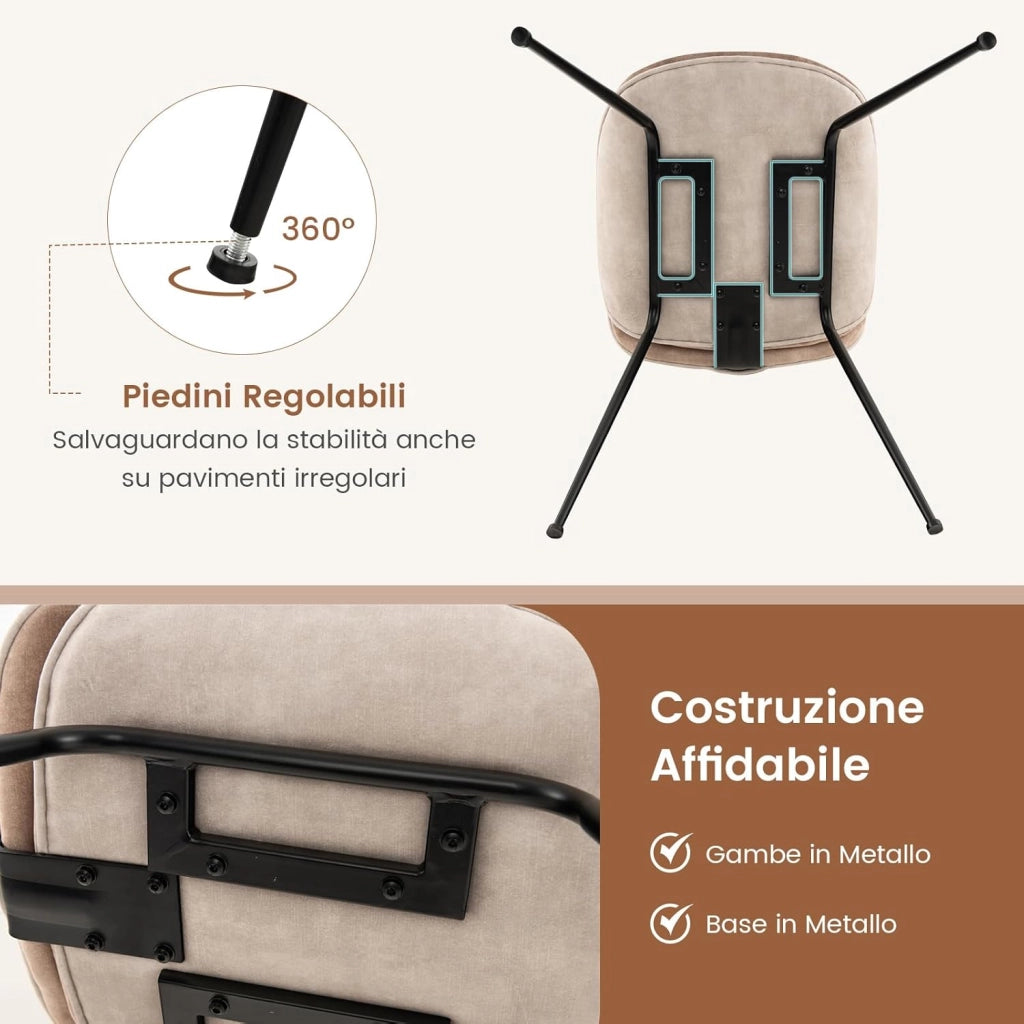 Set di 2 Sedie da Pranzo, Set di Sedie da Cucina in Velluto con Base in Metallo, Sedia Moderna Imbottita per Sala da Pranzo, Soggiorno e Camera da Letto