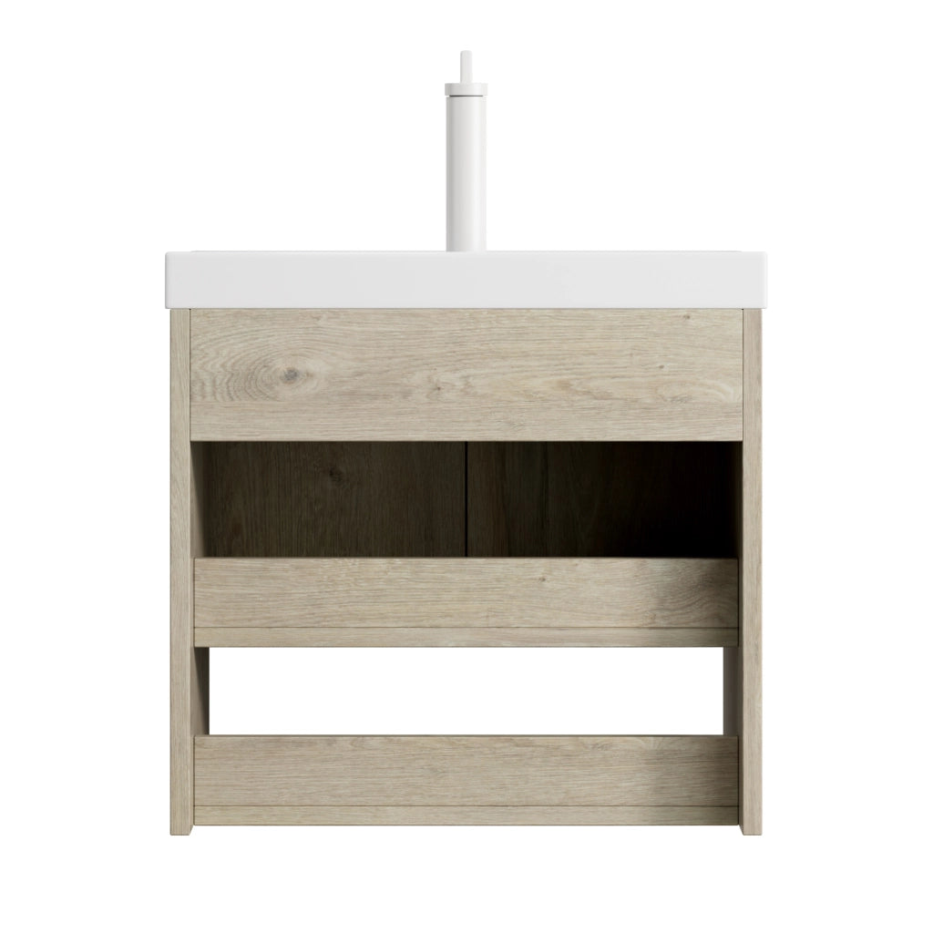 Mobile Bagno con Lavabo in Ceramica, Ante e Ripiano ¨C MINIMAL ¨C Rovere Crema 55cm