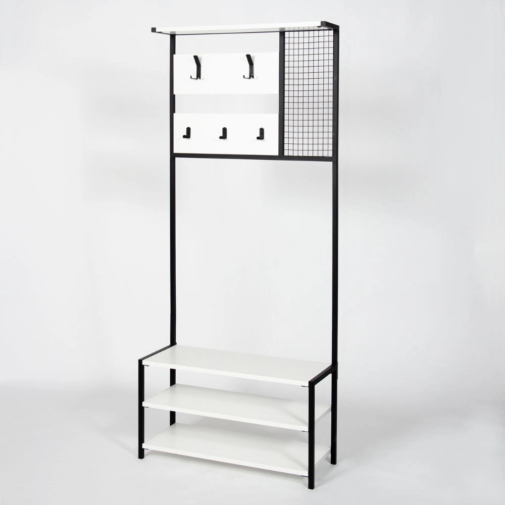 Mobile Ingresso con Scarpiera e Appendiabiti 78x30x182 cm in MDF Nomad Bianco