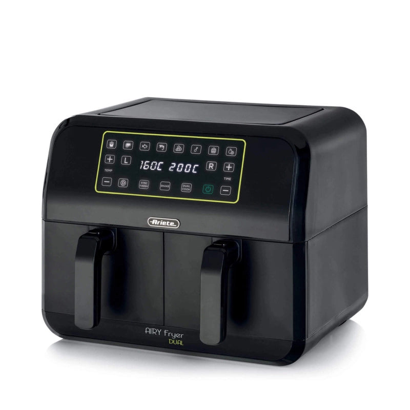 Friggitrice ad aria 1700W con doppio cestello, 8L - 3 funzioni di cottura, pannello digitale LED - Nero