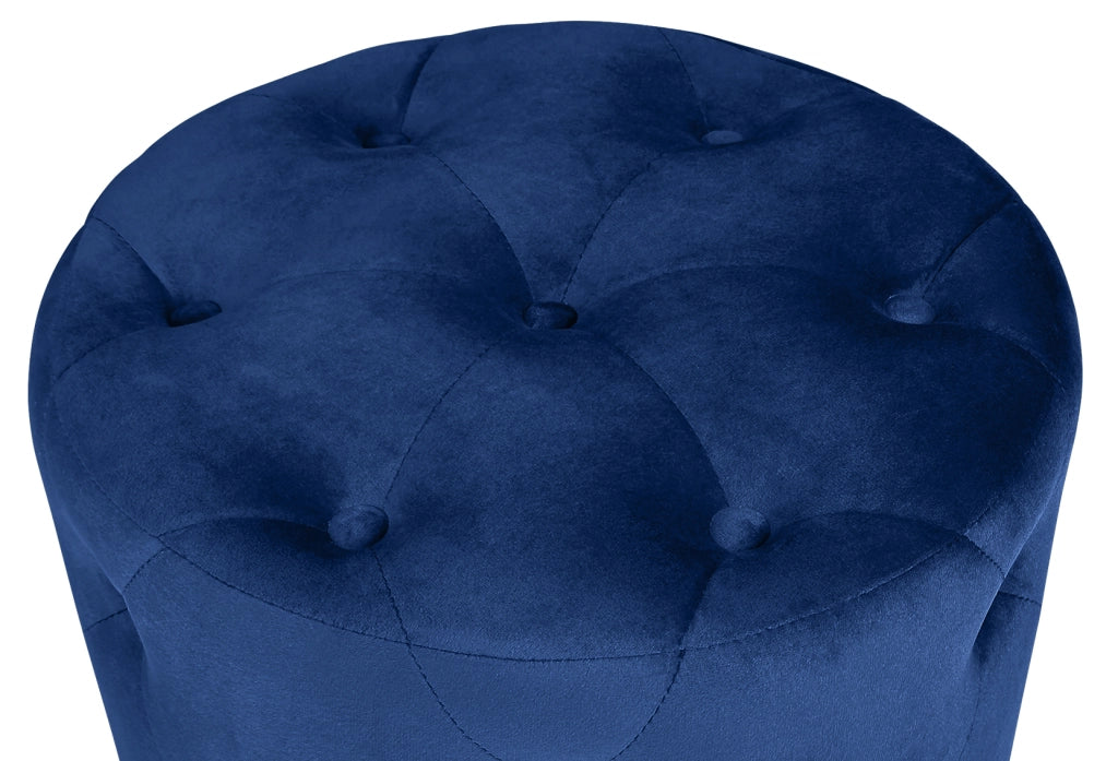 Pouf in velluto capitonné blu, poggiapiedi - Honey - PO07HO