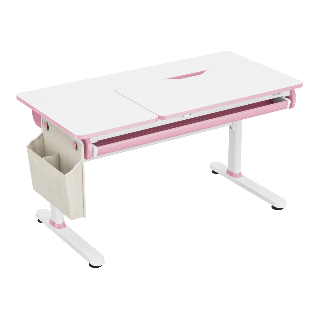 Scrivania Kuosa per Cameretta Regolabile in Altezza con Piano 120 x 60 cm e Cassetto - Rosa/Bianco [en.casa]