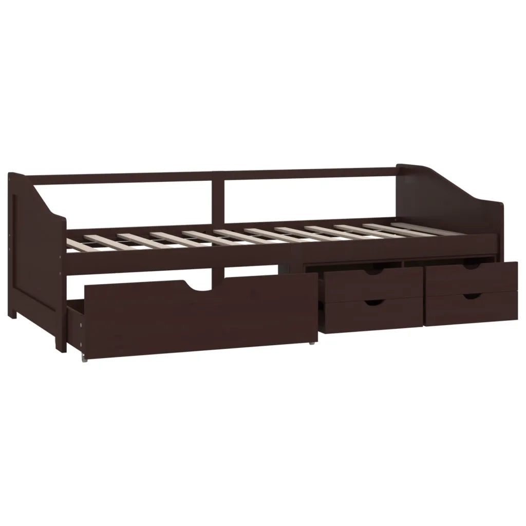 Divano Letto 3 Posti e Cassetti Marrone Scuro in Pino 90x200cm 322172