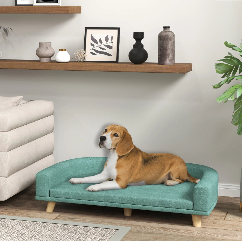 Divano per cani verde con cuscino, 98x67x25 cm