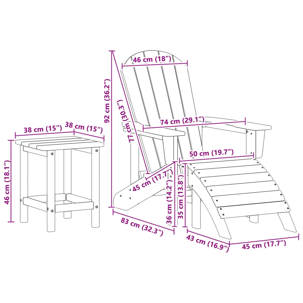 Set Lounge Giardino 3 Pezzi Grigio Chiaro HDPE