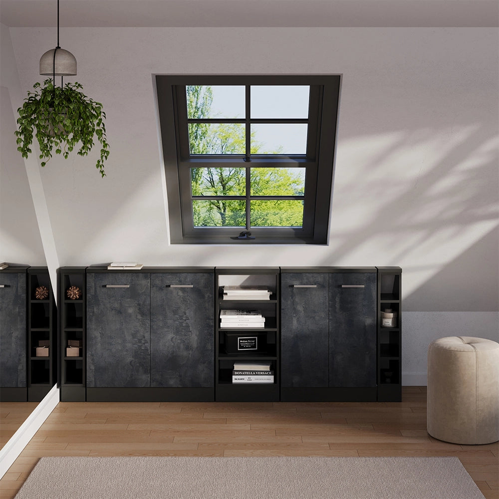Set di mobili sottotetto Rion Calce nera/Antracite Set di 5 Vicco