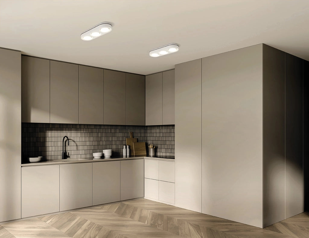 ELLADE Lampada da soffitto 3 luci attacco GX53 in gesso bianco con rifinitura Bronzo