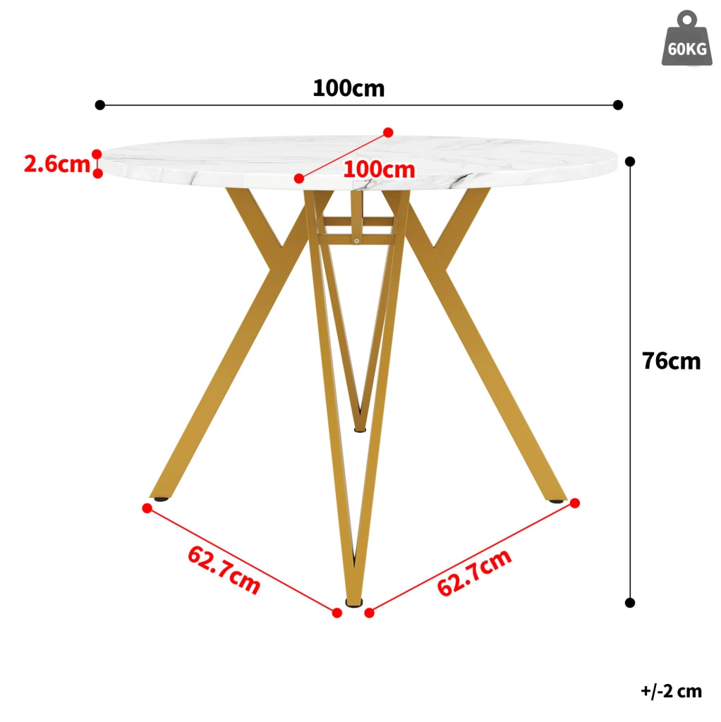 Tavolo da pranzo rotondo Ø100 cm effetto marmo oro