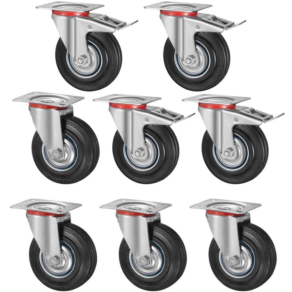 Set di 8 Ruote per Mobili Pesanti con 4 Freno, 200 mm Rotelle Girevoli, Capacità 1280 kg, Carrelli Ruotabili a 360°Nessuna Rumorosità, per Pallet, Trolley, Resistenti