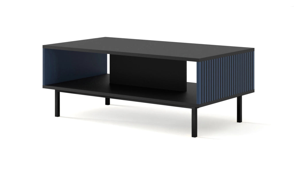 TAVOLINO DA CAFFÈ RAVENNA F IN MDF VERNICIATO 90x60x45 NERO OPACO BLU NAVY STRUTTURA NERA