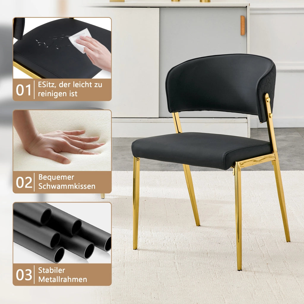 Sedie da pranzo set da 2 con design ergonomico schienale curvo imbottitura e piedini antiscivolo in pu nero