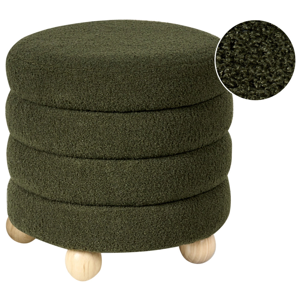 Pouf Verde Boucle Tappezzeria Gambe in legno di pino Poggiapiedi Accessori per la casa Soggiorno