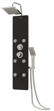 Pannello doccia con soffione rubinetto vetro acciaio inox 130 cm nero 02_0003437