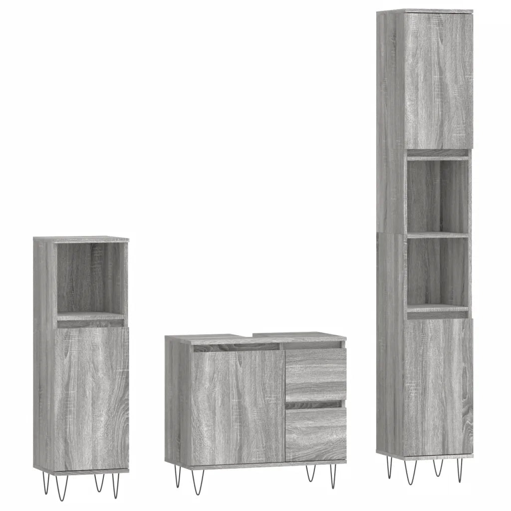 Set Mobili da Bagno 3 pz Grigio Sonoma in Legno Multistrato 3190227