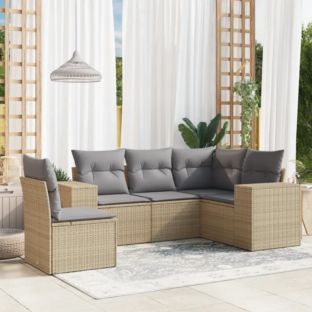 Set Divano da Giardino 5 pz con Cuscini Beige in Polyrattancod mxl 112444