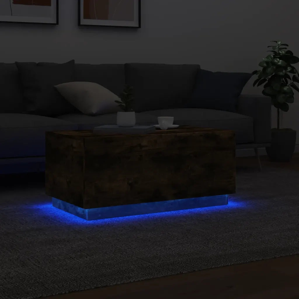 Tavolino da Soggiorno con Luci LED-Tavolino da Salotto-Tavolo Rovere Fumo 90x50x40 cm