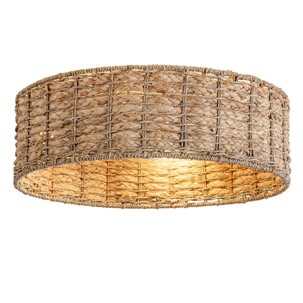 Ventilatore da soffitto con luce e telecomando; 53 cm; rattan naturale e finitura rame